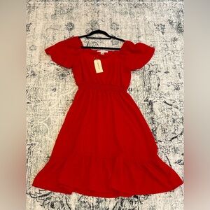 Monteau Red Flutter Sleeve Kids Dress